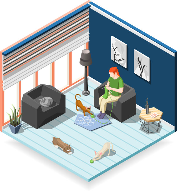 猫的日常生活等距构成图片下载