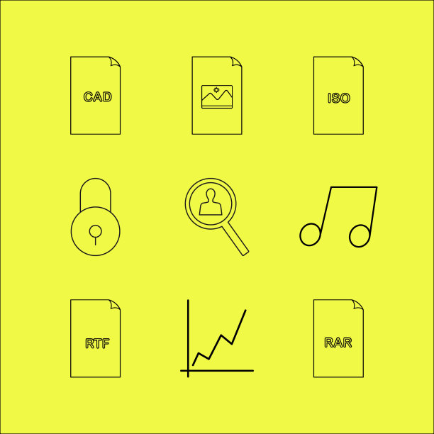 文件和文件夹线性图标设置简单的大纲图片下载
