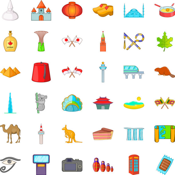 国家地标图标设置卡通风格图片下载