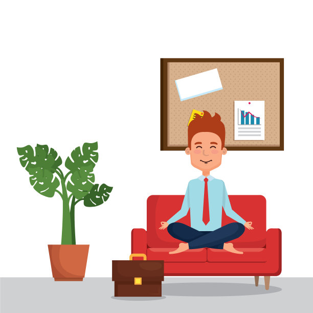 在沙发上练瑜伽的商人图片下载