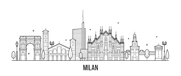米兰天际线意大利城市建筑线条艺术图片下载