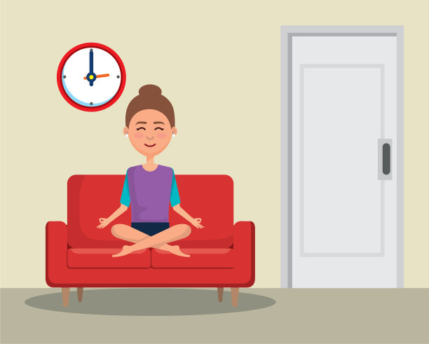 年轻女子在沙发上练习瑜伽图片下载