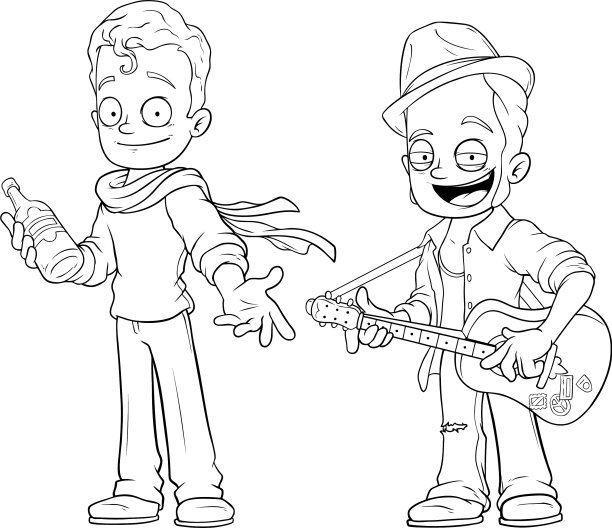 卡通街头音乐家与吉他角色集图片下载