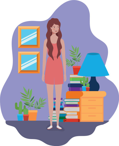 女人站在书架上，放着木头和书图片下载