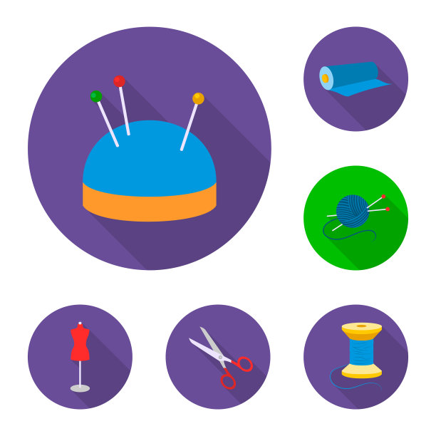 工作室和缝纫平面图标集图片下载