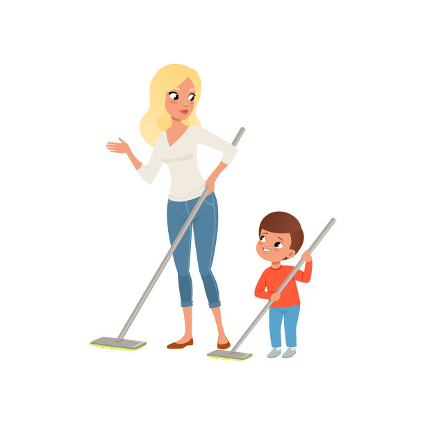 妈妈和她的小儿子在扫地图片下载