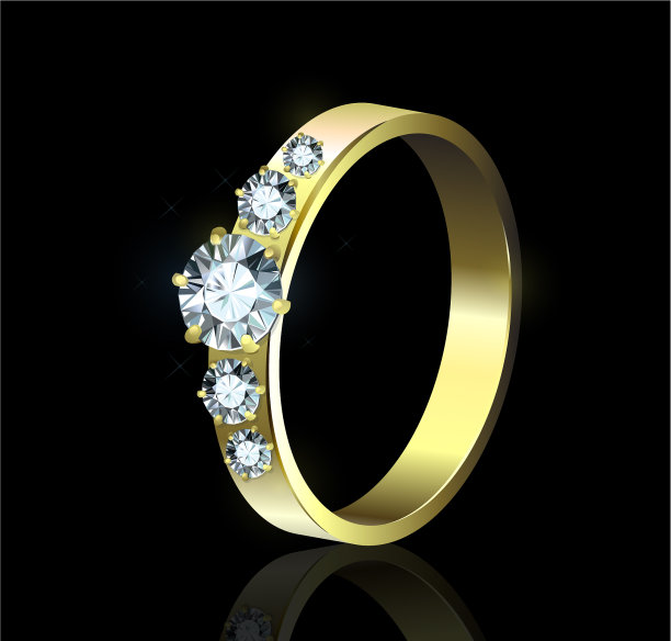 戒指与钻石在黑色的背景图片下载