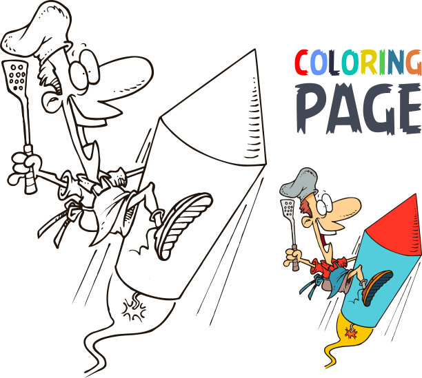 厨师和火箭卡通着色页图片下载