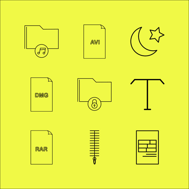 文件和文件夹线性图标设置简单的大纲图片下载