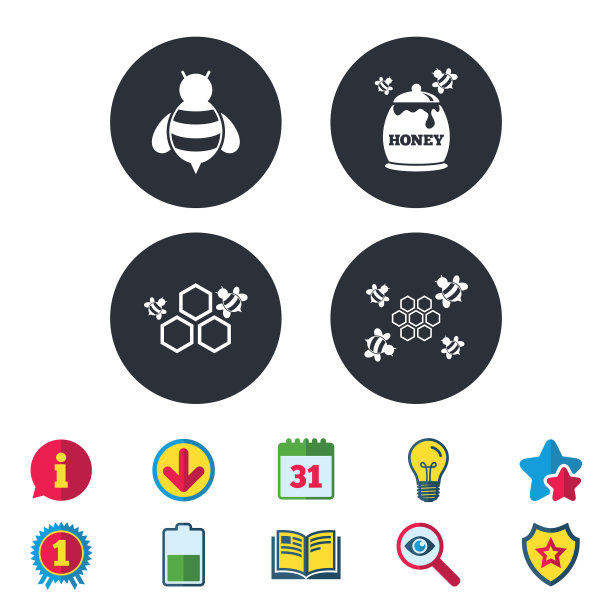 蜂蜜图标蜂窝与蜜蜂的象征图片下载