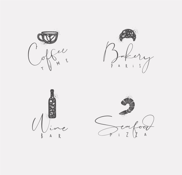 美食招牌咖啡羊角面包酒虾图片下载