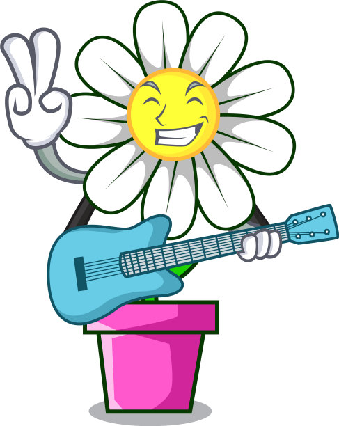 用吉他手捧雏菊花卡通吉祥物图片下载
