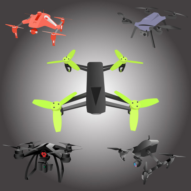 一组卡通无人机等距图片下载