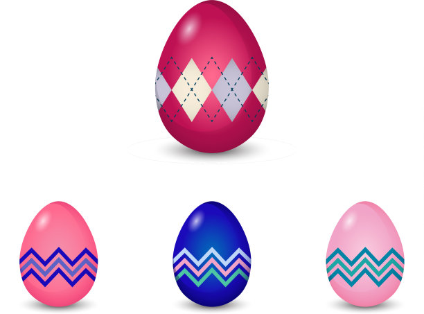 一套菱形花纹和线条图案绘制的复活节彩蛋图片下载