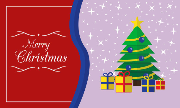 圣诞贺卡，圣诞树和礼物图片下载