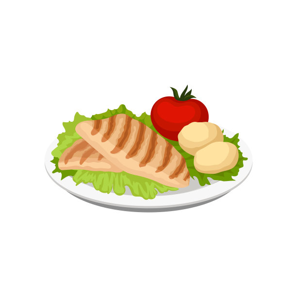 烤肉配蔬菜放在盘子里图片下载