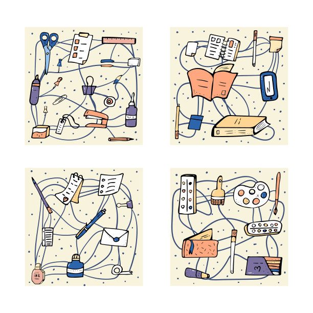 一套涂鸦文具办公用品图片下载