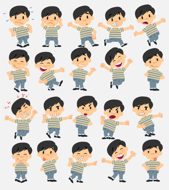 卡通人物亚洲男孩在牛仔裤设置图片下载