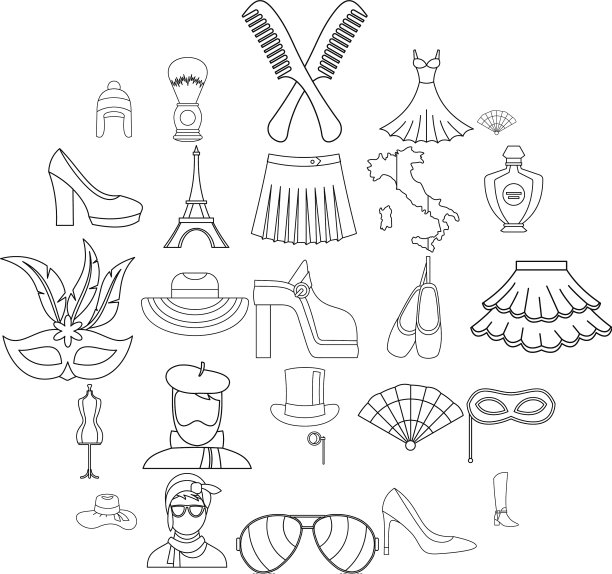 时尚设计师图标设置轮廓风格图片下载