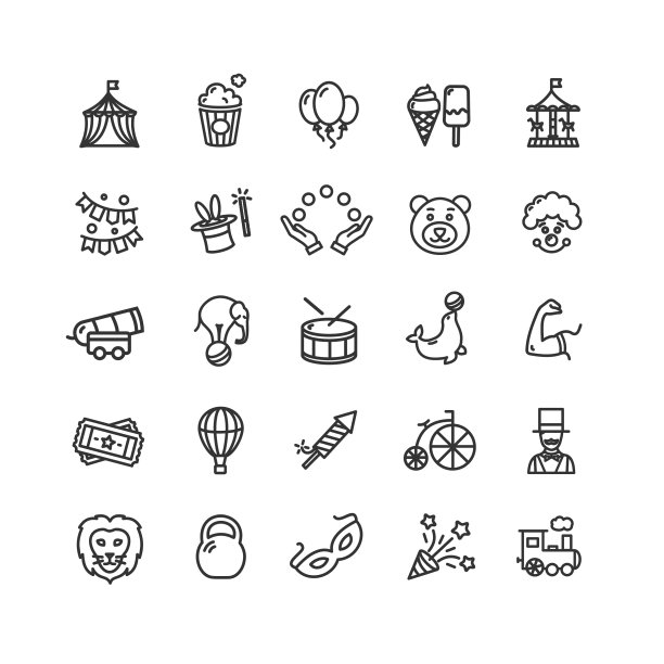 马戏团黑色细线图标设置图片下载