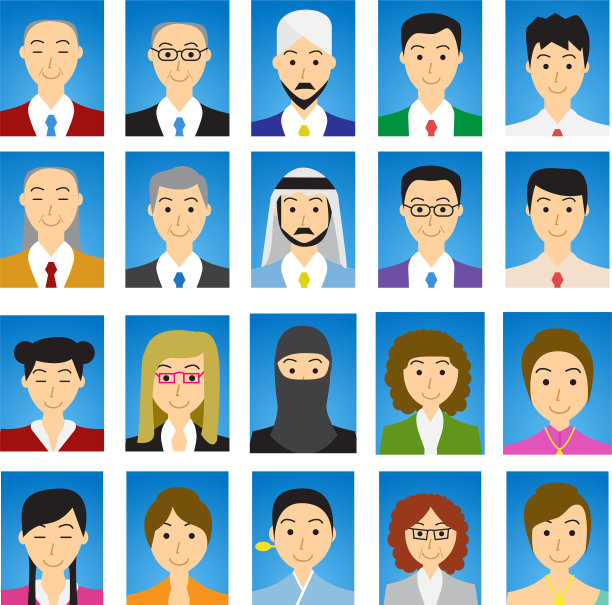 近距离的头部特写在平坦的风格与蓝色图片下载