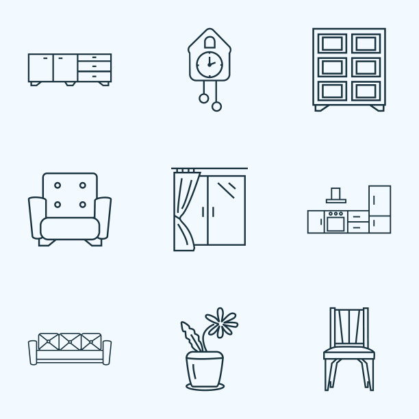 装饰图标系列风格设置与花盆窗户图片下载