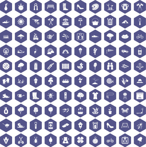 100个春季图标六边形紫色图片下载