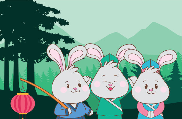兔子庆祝中秋节的卡通片图片下载