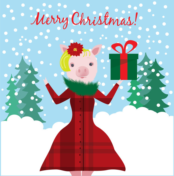 圣诞节与有趣的猪和图片下载