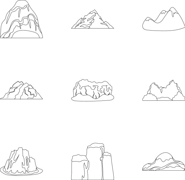 关于不同的山脉冬季的图标集图片下载