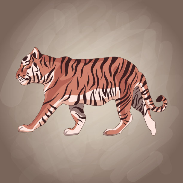 老虎画在棕色的背景上图片下载