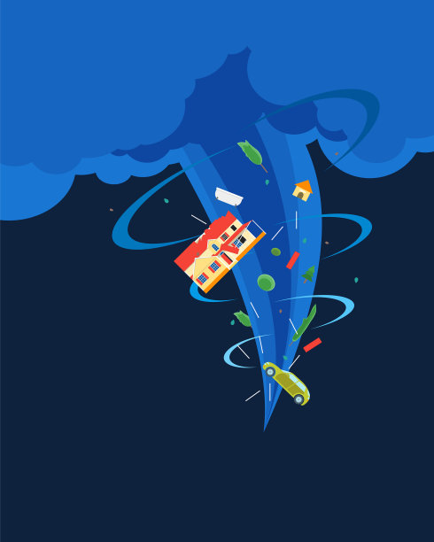 卡通龙卷风或飓风摧毁房屋卡片图片下载