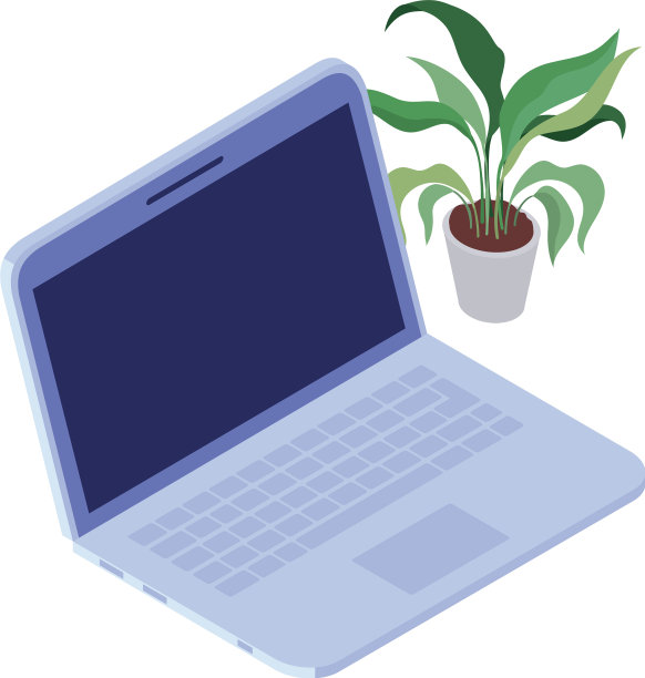 白色背景上有室内植物的笔记本电脑图片下载