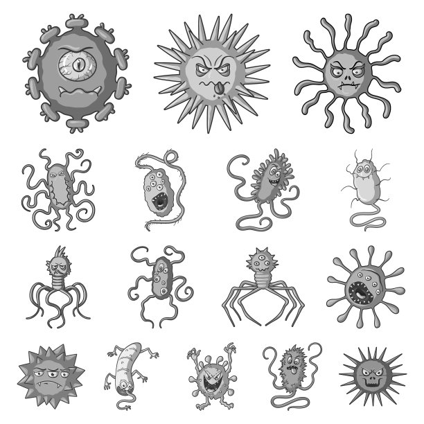 种类有趣的微生物单色图标设置图片下载