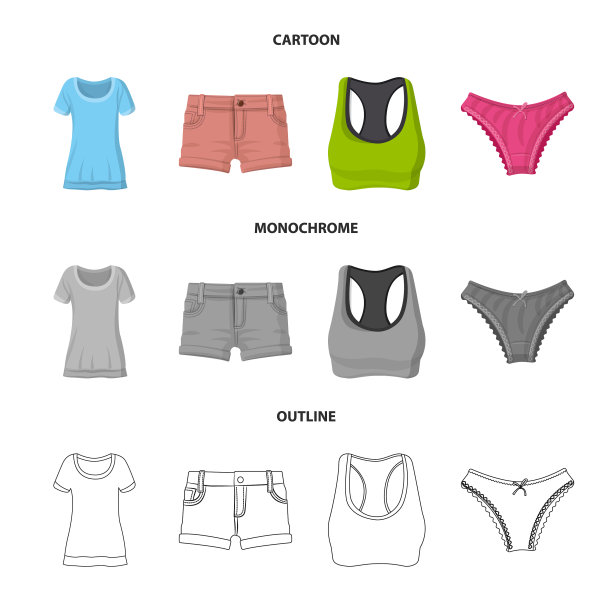 孤立对象的女性和服装标志集图片下载