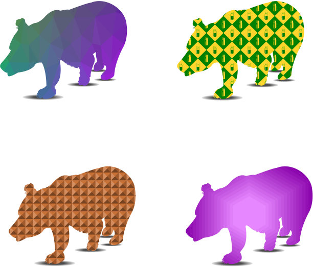 小熊剪影图案一套四件图片下载