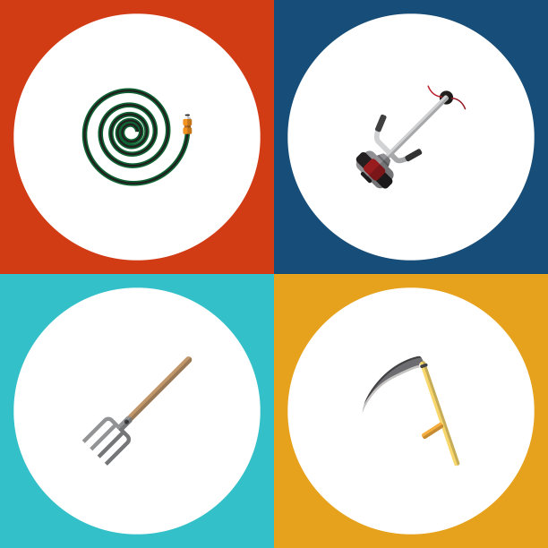 平面图标花园一套软管割草机图片下载