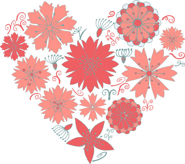 可爱的花朵元素在心形的形式图片下载