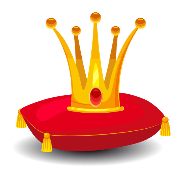 金色皇冠，红色枕头上镶嵌着宝石图片下载