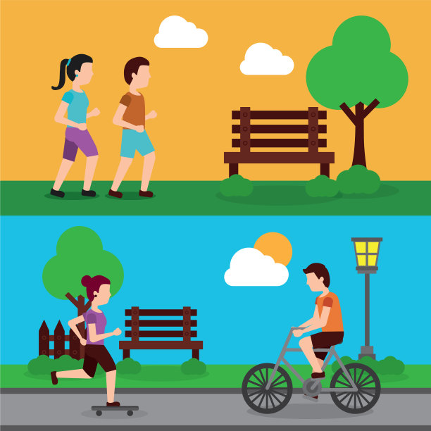 设置人们的各种活动，夫妇跑步和图片下载