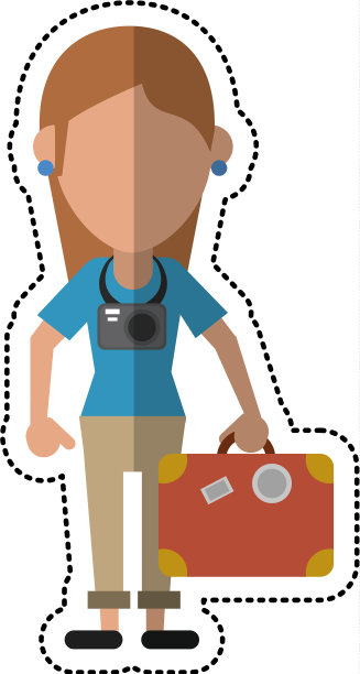 卡通女游客旅游地图和旅行箱图片下载