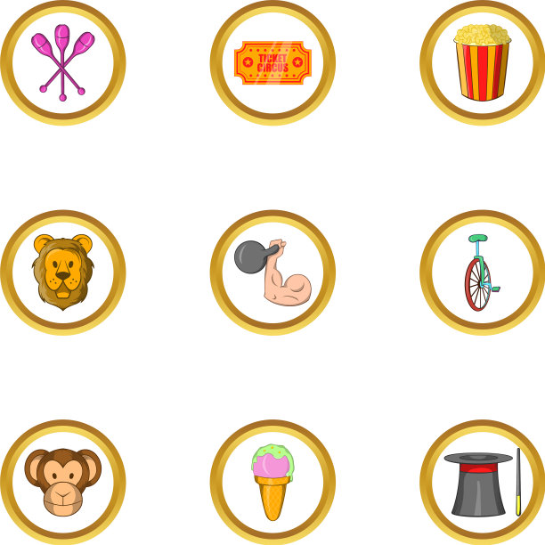 马戏团节目图标设置卡通风格图片下载