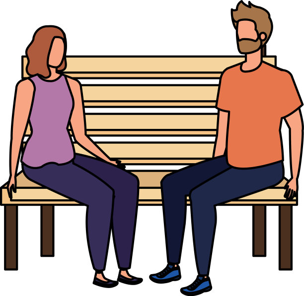 年轻的情侣坐在公园的椅子上图片下载