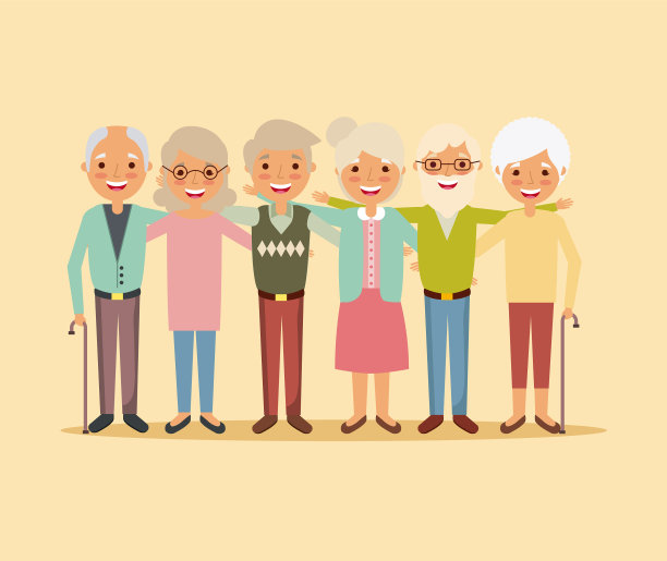 可爱的一群老年人一起拥抱快乐图片下载