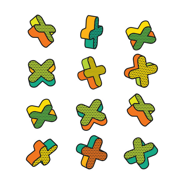 一套丰富多彩的3d图形元素在波普艺术图片下载