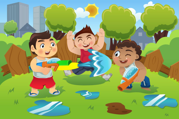 孩子们玩水枪图片下载