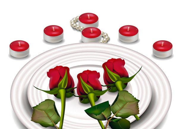 白色盘子上的红玫瑰很逼真图片下载