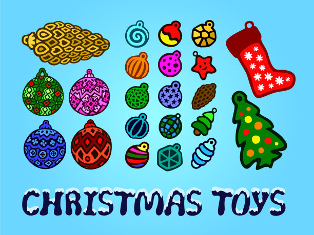 圣诞节设置不同的玩具和文字图片下载