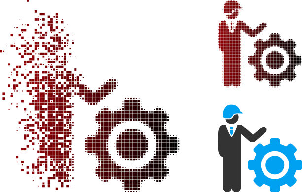 碎片像素半色调工业齿轮工程师图片下载