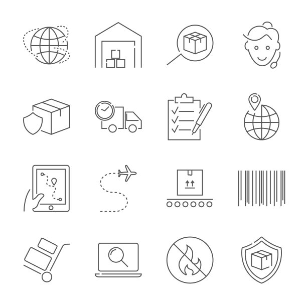 包裹递送服务和物流图标集图片下载
